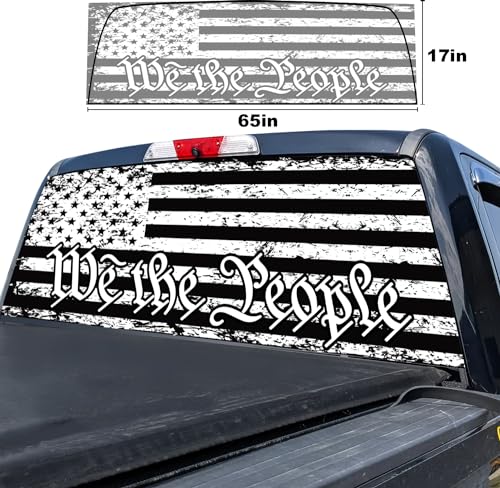 Image of American Flag Rear Window Decal for Truck,We The People Black Flag Truck Rear Window Decal,American Flag Decals for Truck Car SUV (65x17in)