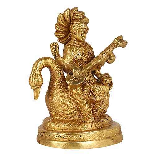 Estatua de Metal de Latón Saraswati MATA Hindu miniatura 2