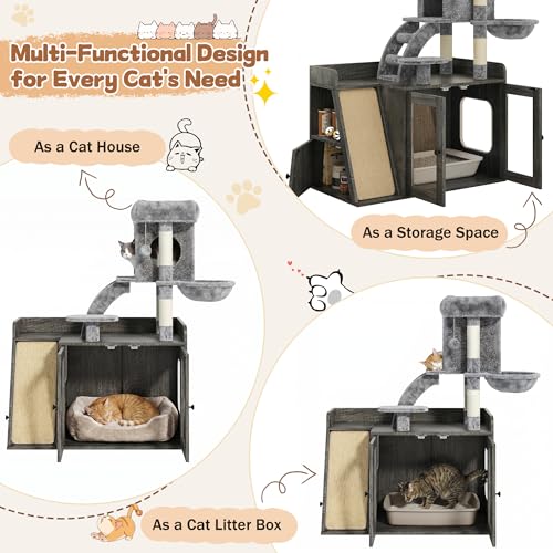 Árbol para gato 48" con caseta y rascador sisal gris miniatura 5