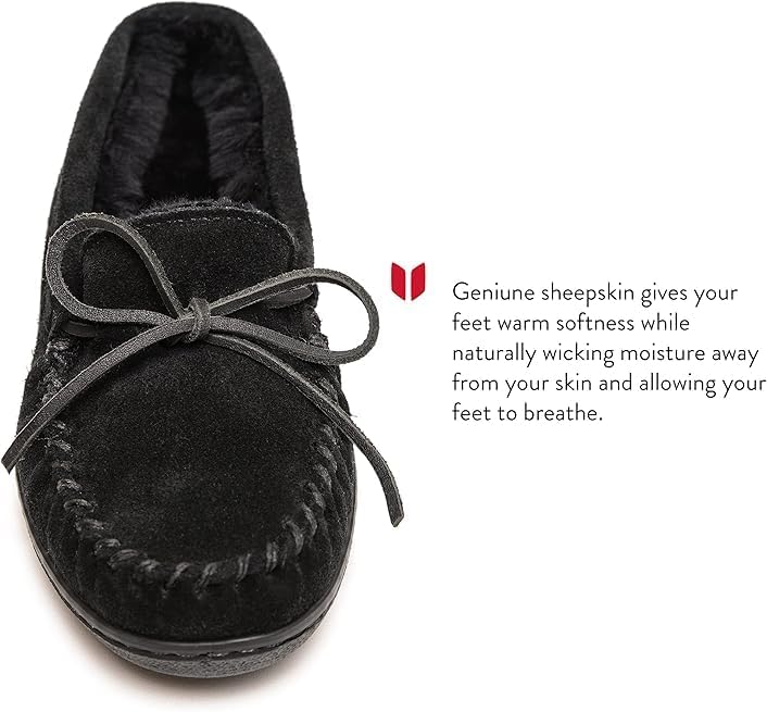 Minnetonka Men's Sheepskin Hardsole Moccasin Slippers - Image 2