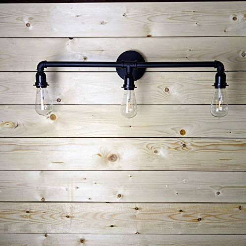 LOUmination Matte Black Vanity Fixture - Industrial Farmhouse Bathroom Light Fixtures - Metal Steampunk, Rustic Pipe Sconce - Dressing Room, Bedroom, Dining Room, Entryway, Hallway - 3 Lights
