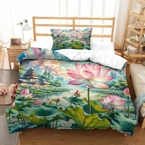 Housse de couette fleur de lotus 3D anti-plis en microfibre douce - 3