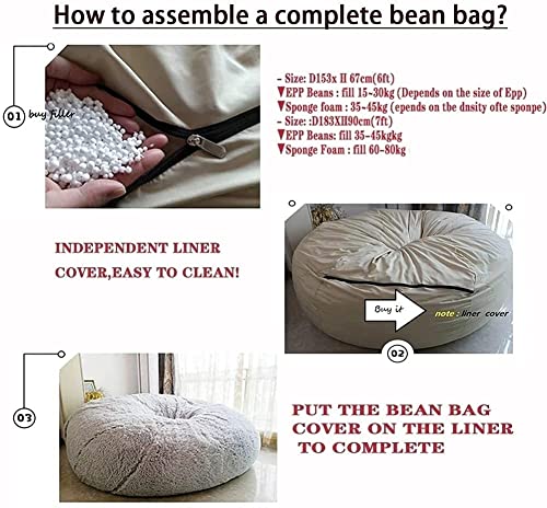 WUJAFCW Lazy Sofa Sitzsack Liner Ersatzabdeckung einsetzen, Innenfutter for Sitzsack-Stuhlbezüge, Große… – Bild 5
