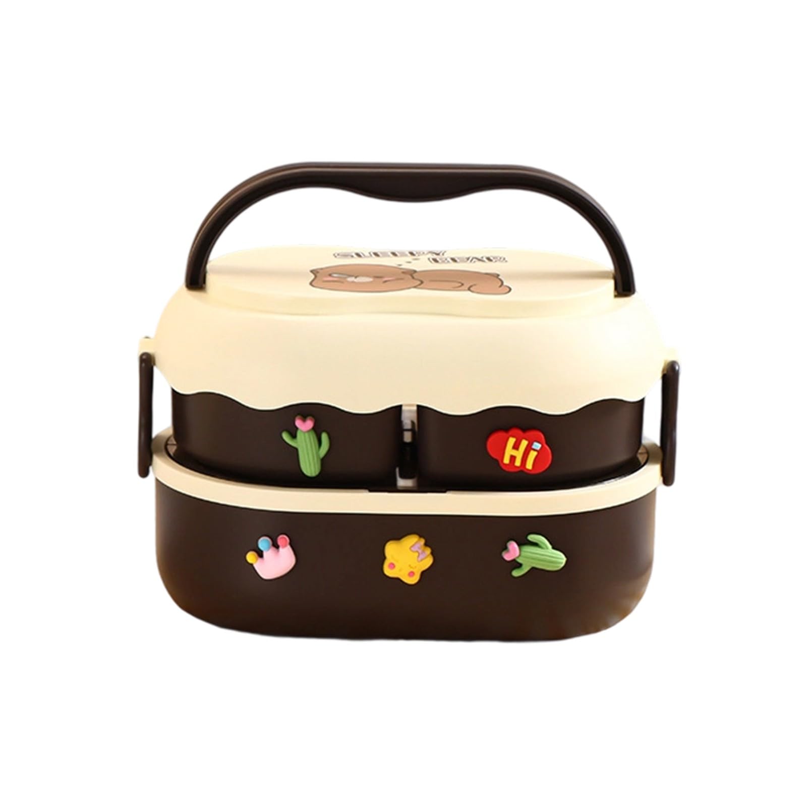 Kalttoy Brown 3 2-Compartment Insulated Bentos Box 1600Ml Leakproof Dishwasher Safe Thermal Lunch Container For Kids Picnics Compartment Microwaveable Lunch Box For Children With Carrying Handle