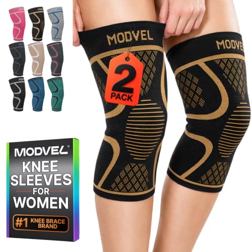 Image of Modvel 2 Pack Knee Brace for Women - Knee Support for Walking, Knee Compression Sleeves for Pain Relief, Knee Sleeves for Women, Knee Brace for Sports, Workouts & Arthritis