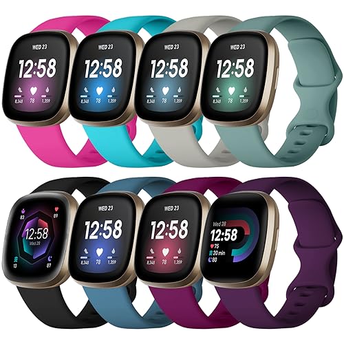 Lerobo Compatible with Fitbit Versa 3 Versa 4 Bands/Compatible with Fitbit Sense 2 Bands for Women, 8 Pack Soft Sport Wristbands Replacement Strap Compatible with Fitbit Sense 2 1 Smart Watc
