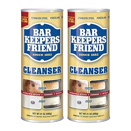 Bar Keepers Friend Powder Cleanser 21 Oz - Multipurpose Cleaner & Stain Remover - Bathroom, Kitchen & Outdoor Use - for Stainless Steel, Aluminum, Brass, Ceramic, Porcelain, Bronze and More (2 Pack)