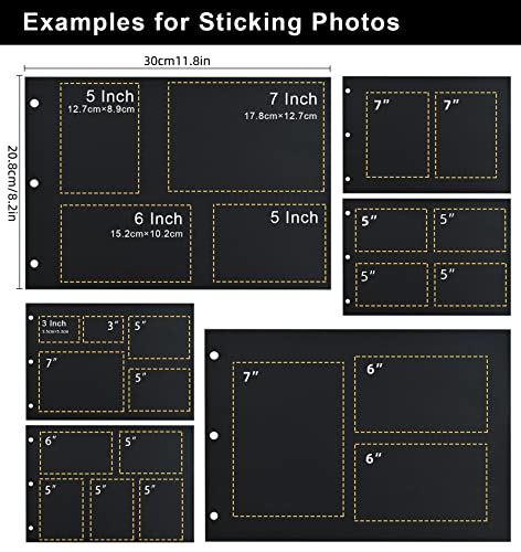 Image of Giiffu Scrapbook Refill Pages Photo Album Refill Paper | 20 Sheets 40 Black Pages 3 Ring Loose Leaf Thick Cardboard Refills for Giiffu 12x8.2 inch DIY Photo Album Scrapbook