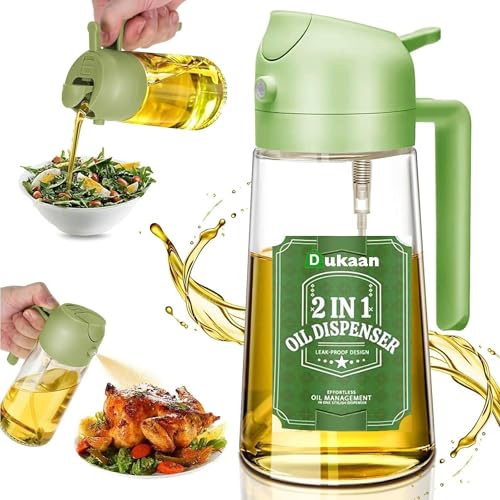 DUKAAN Oil Spray Bottle for Cooking, Premium Glass 2 in 1 Oil Dispenser for Kitchen, Food Grade Oil Sprayer Containers with Nozzle, Oil Bottle for Air Fryer, Roasting and Frying 500 ML (Multicolour)