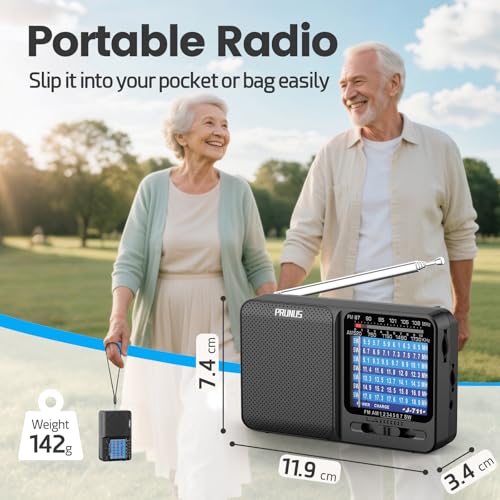 Image of PRUNUS J-711 Duel Power Options Radio Portable Shortwave Radios SW1-SW7 /MW FM for Home Built-in Battery USB-C Charging&AA Battery Operated, Excellent Reception, Long Antenna, Earphone Jack, Lanyard AM