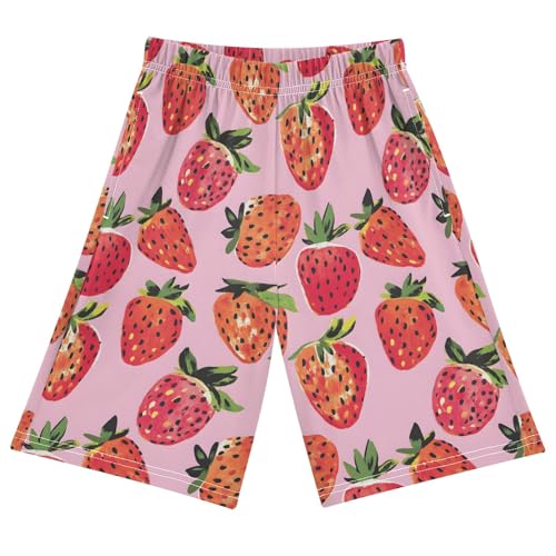 Strawberry Watercolor Cute Pattern Pajama Shorts Summer Lounge Pajama Bottoms Elastic Waist Pjs Pants for 6-14 Years