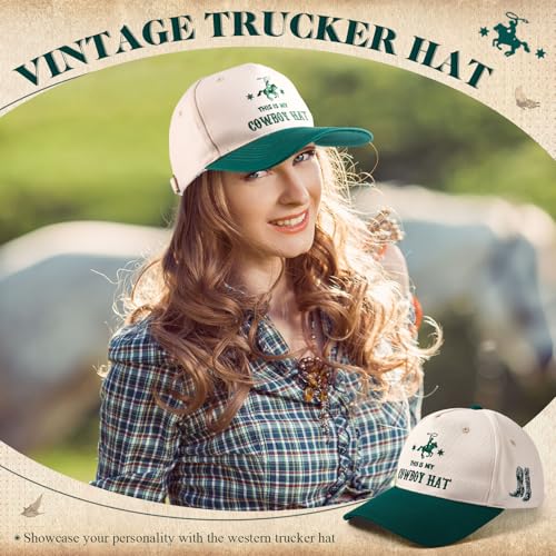 Image of JaGely Two Tone Western Cowboy /Cowgirl Trucker Hat for Women Men Gift Vintage Embroidered Country Baseball Cap