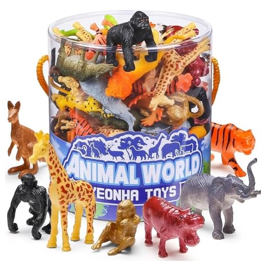 60 Piece Mini Zoo Animal Toy with Gift Box, Realistic Small Plastic Animal Figure Sensory Bins, Jungle Party Favors, Cupcake Topper, School Education, Birthday Gifts for Kids Toddlers
