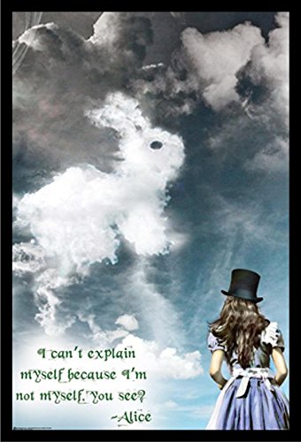Amazon Com Buyartforless Work Framed Illusions In Wonderland Rabbit In Clouds 36x24 Art Print Poster Wall Decor Children S Book Quote I Can T Explain Myself Because I M Not Myself You See Alice Blue Posters