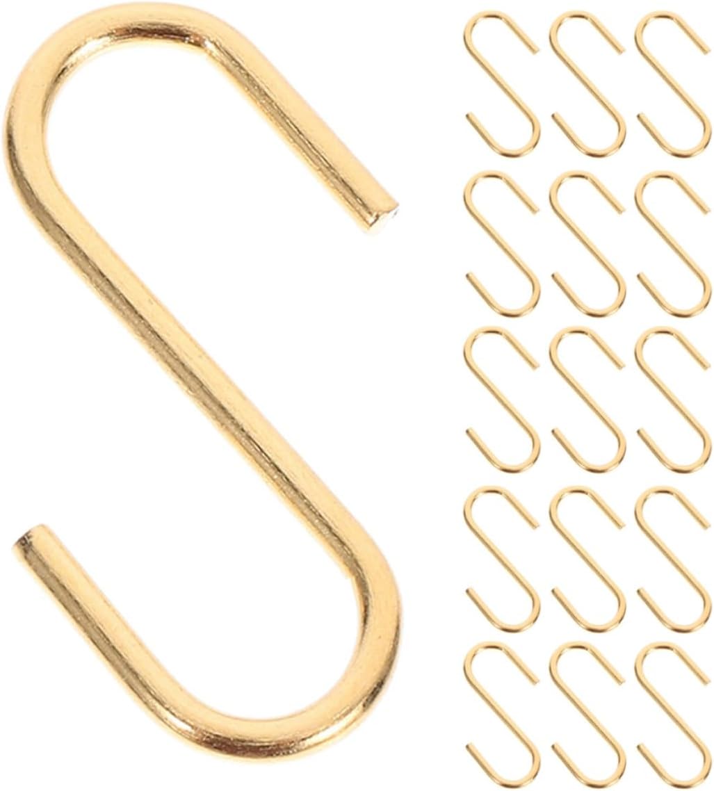 OUNONA 50pcs S Shape Hanging Hooks Iron Golden Lightweight for Keys Wallets