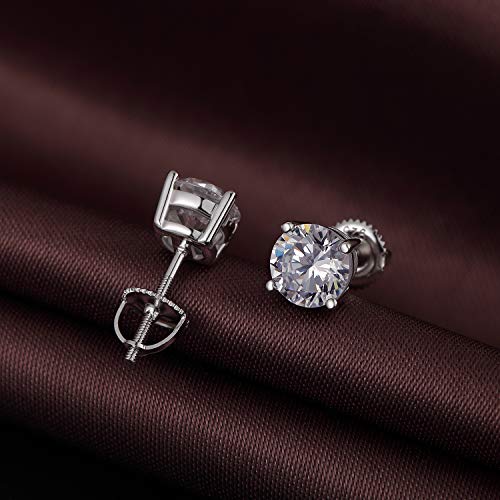 Stud Earrings with Screw Back, 925 Sterling Silver Cubic Zirconia Round Cut/Square Cut Stud Earrings for Women and Men, Long & Thick Post, 4MM-8MM4