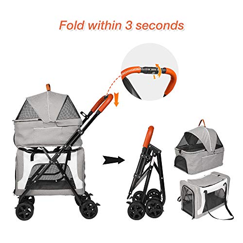 LUCKYERMORE Double Pet Stroller for 2 Dogs Cats Folding Portable Carrier Cage Detachable 3 in 1 Pet Stroller Dual Entry - Image 5