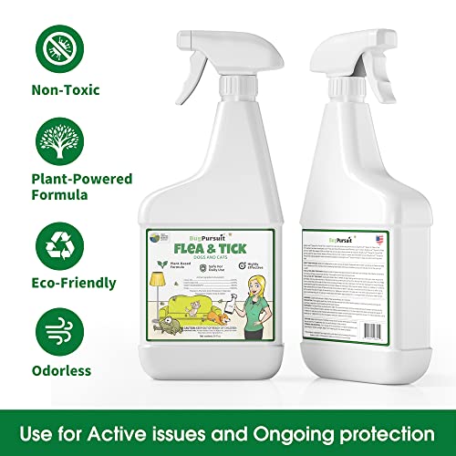 Bugpursuit 24Oz Flea & Tick Spray For Dogs & Cats & Lice, Plant Based Insect Killer Made With Essential Oil, Indoor Or Outdoor Use, Natural Prevention Solution, Pets & Family Safe #TOP2