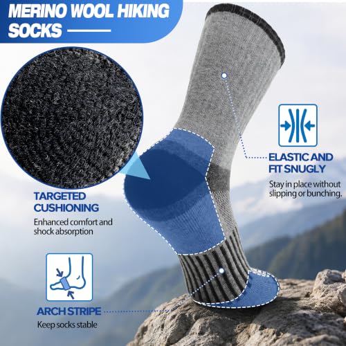 Image of MOGGEI 5 Pairs Merino Wool Hiking Socks Warm Thermal Winter Cozy Cushioned Moisture Wicking Socks for Women & Men