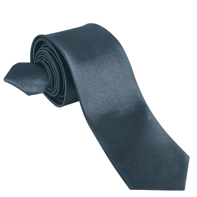 Image of Men's Satin Slim Necktie for Formal Wear | Premium Solid Tie for Office, Wedding, Business Meetings, Party & Interview | Stylish Silk Feel Neck Tie for Men with Pocket Square