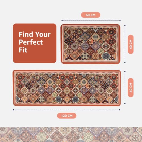 Image of Amazon Brand - Solimo Silicone Kitchen & Bath Mat (Pack of 2) | Multi color with Orange colored border| Anti-Fatigue Comfort Foam | Waterproof & Anti-Slip | 60 x 40 cm & 40 x 120 cm| Quick-Dry & Easy Clean