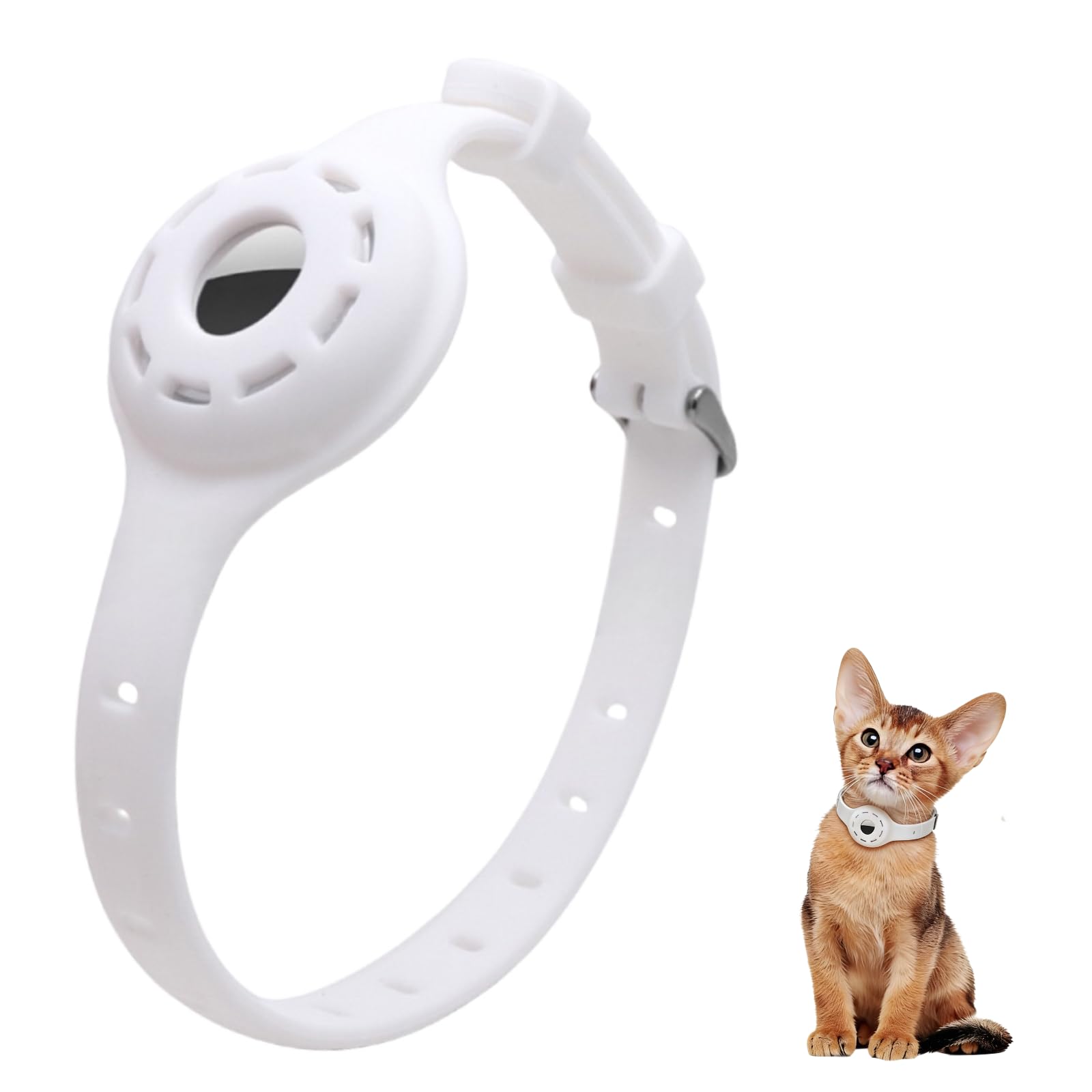 LiRui.R Airtag Protector Silicone Luminous Collar Adjustable Loss Prevention Eye-catching Pet Collar for Cats and Small Dogs(White)
