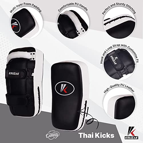 Kruzak Muay Thai Kick Pad For Training, Kicking Strike Shield For Kickboxing Martial Arts Sparring Taekwondo Muay Thai Mma Karate And Combat Sports (Black/White, Single Pack) #TOP1