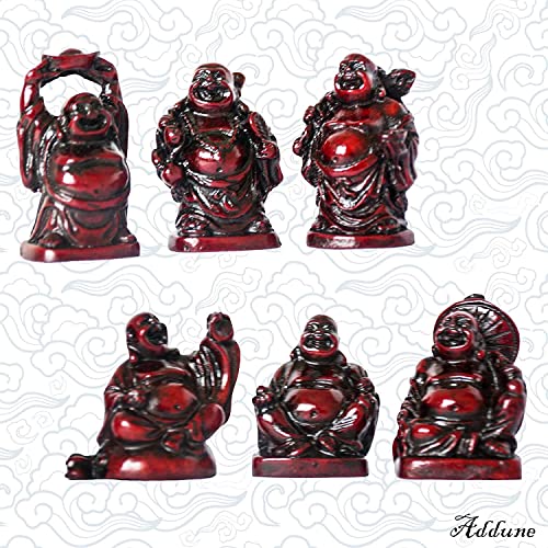 Set de 6 Figuras Buda Feliz Riendo Resina 2'' Rojo Oscuro miniatura 4