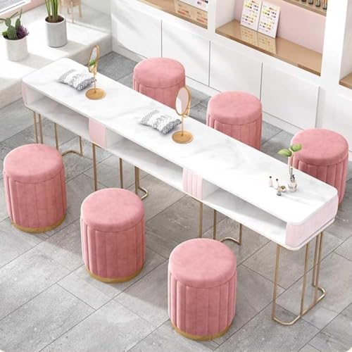 Image of Round Upholstered Velvet Ottoman Seating Stool with Gold Metal Base Multifunctional Makeup Vanity Chair Soft Compact Padded Foot Rest Stool for Living Room Bedroom Pink