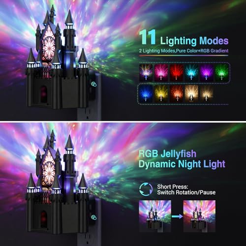 Image of JandCase Night Lights Plug into Wall, Castle & Church Decor Night Light | 2 Pack Diamond Lens, RGB & 3000K Change Nightlight, Dimmable Nightlights with Dusk to Dawn Sensor for Rooms Bathroom Hallway