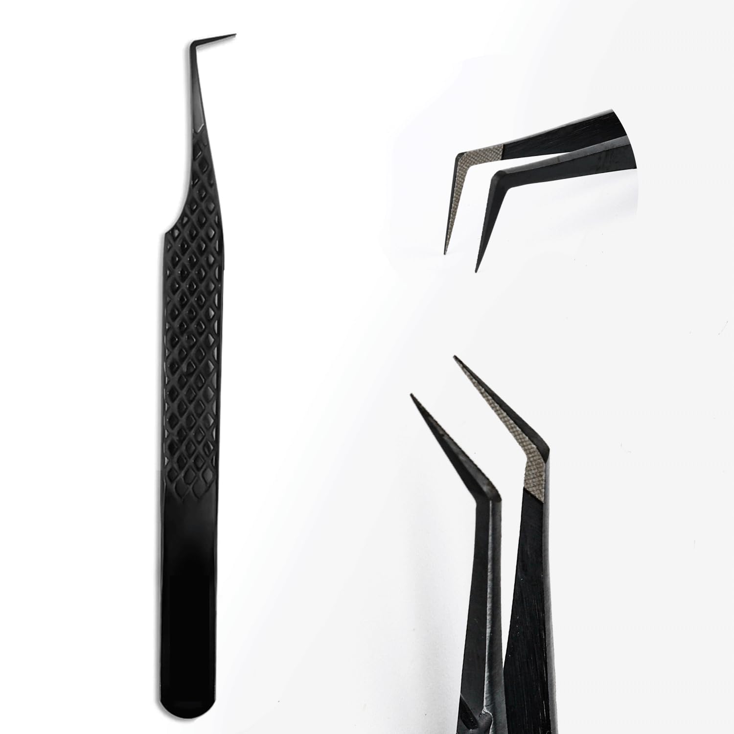 TDANCE Lash Tweezers for Eyelash Extensions, Diamond Grip 90 Degree Fiber Tip Lash Tweezers for Volume Lashes Make Fans, Stainless Steel Lash
