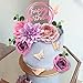 20 PCS Flower Cake Toppers Butterfly Cake Decorations Happy Birthday Cake Toppers with Pink Purple Flowers Eucalyptus Butterflies for Birthday Party Wedding Baby Shower Supplies (Pink Purple)