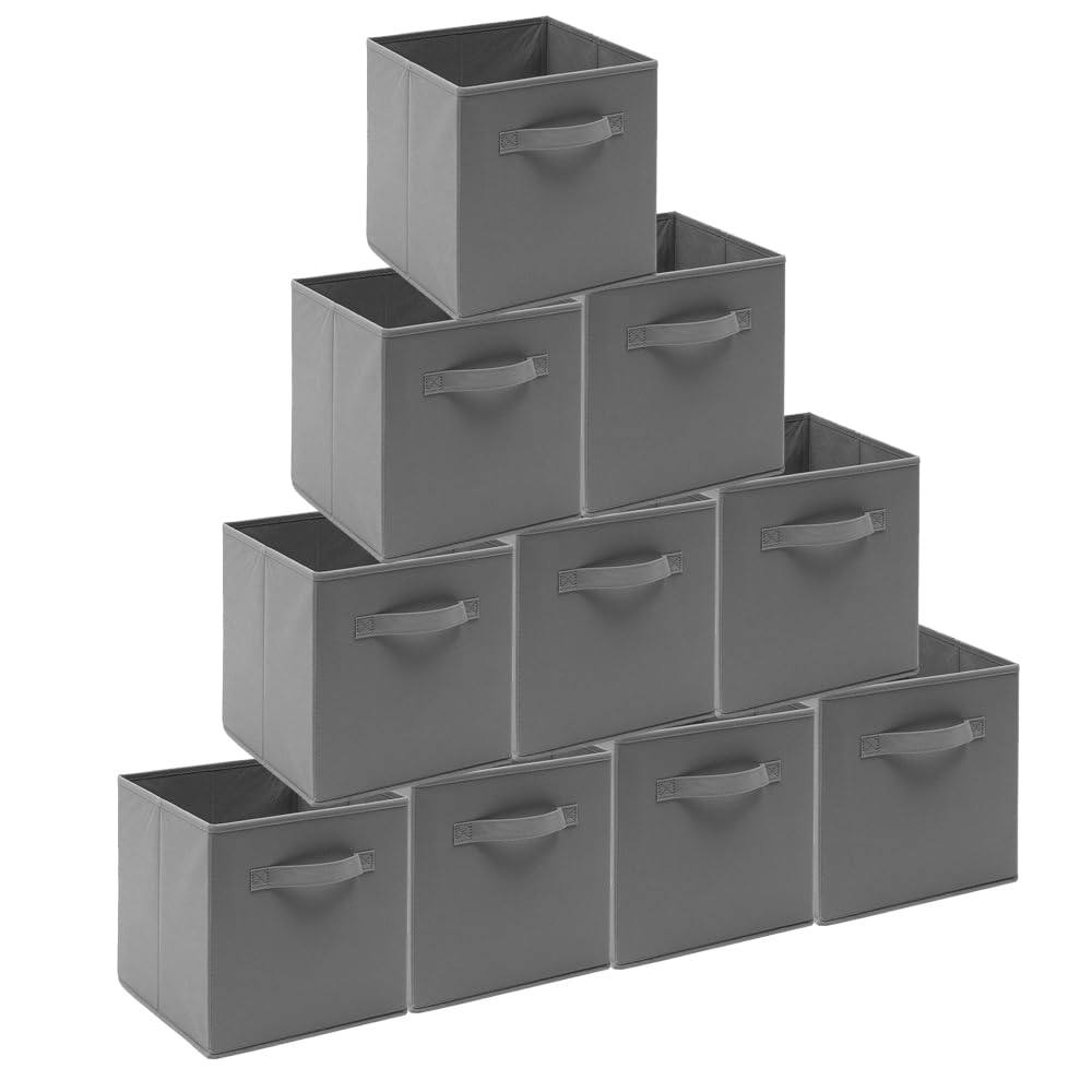 Foldable Storage Cubes Boxes Pack of 10 with Handle for Home Organization, Fabric Wardrobe Storage Box Organizer Basket Bins for Clothes Toys Towels, Collapsible&Durable Dark Blue 33x38x33cm — view 37