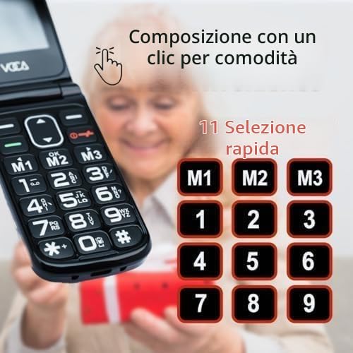 Telefono a conchiglia VOCA con tasti grandi per anziani | 4G LTE sbloccato | Volume alto | Tasto SOS | Chiamata rapida | Testo predittivo | Base di ricarica | V340 (Nero)