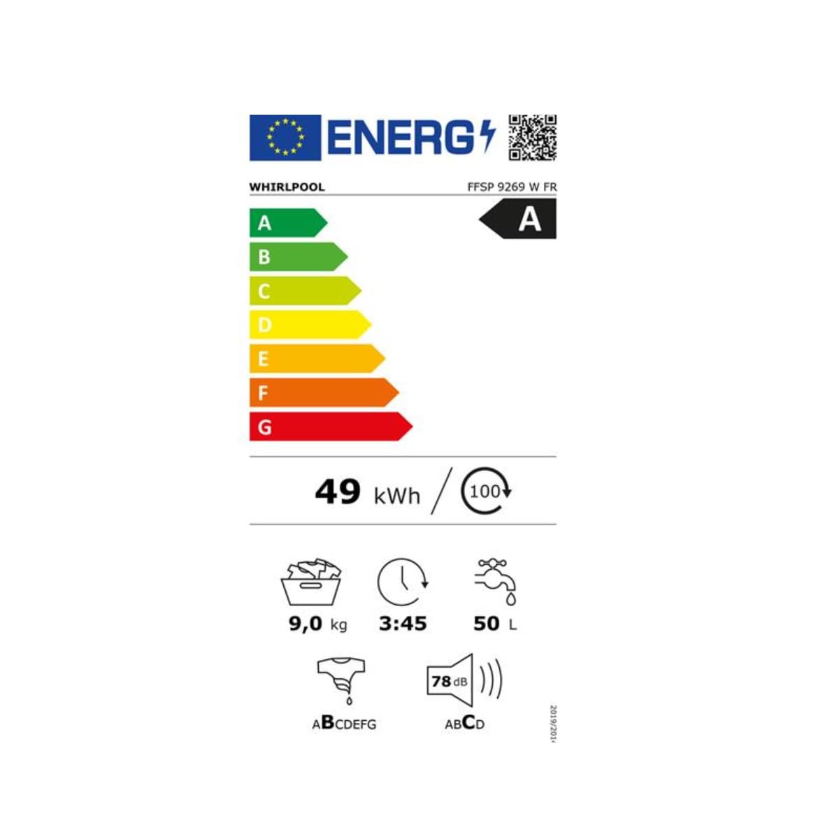 Lave-linge frontal 9kg 1200 Tours/min - FFSP9269WFR