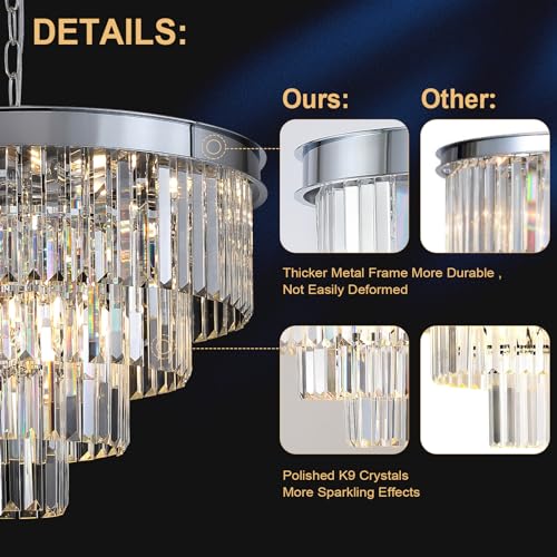 Image of Modern Chrome Crystal Chandelier 24 inch Dining Room Pendant Light Fixture
