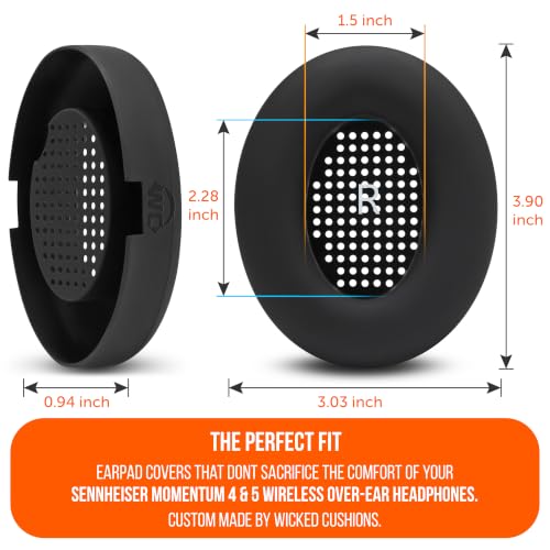 Image of WC SweatZ Momentum 4 & 5 - Patented Earpad Covers for Sennheiser Momentum 4 & 5 Wireless Over Ear Headphones by Wicked Cushions | Sweatproof & Easily Washable | Black