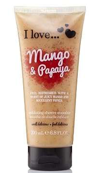 I Love Mango and Papaya Exfoliating Shower Smoothie - Exfoliating Body Scrub and Body Wash - Cleanse and Soften Skin - Tropical Mango Scent - 6.8 oz