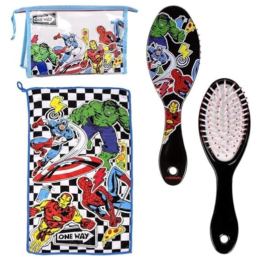 Set de Cepillo para Cabello Infantil Marvel Avengers con Toalla y Estuche Transparente - Neceser Avengers de Cuidado Personal y Accesorios Originales de Superhéroes