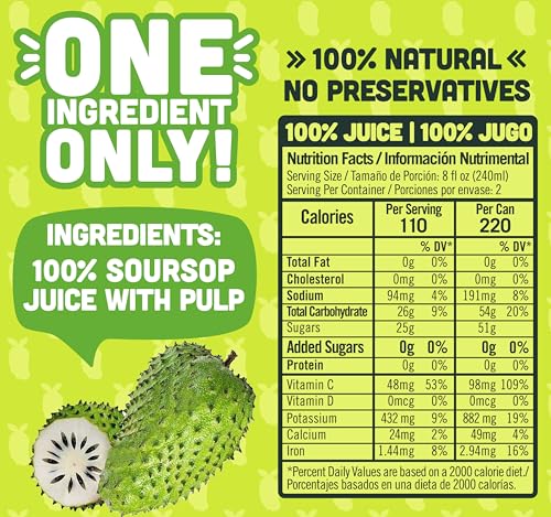 NILO Soursop Juice,100% Real Guanabana Soursop Graviola,NO Sugar added,NOT From Concentrate,470g (Pack of 12)