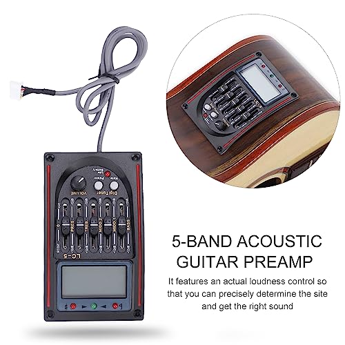 Ecualizador de 5 bandas para guitarra acústica con preamplificador y captación piezo, LCD, batería de 9 V miniatura 4
