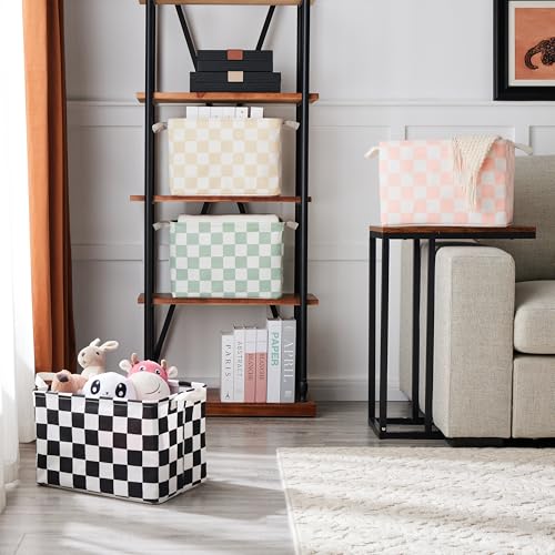Sage Green Checkered Canvas Basket, Rectangular Organizing Decorative Storage Basket for Kids, Dog Toy, Cute Aesthetic Checkered Room Decor for Home, Kitchen, Bedroom, Classroom, Shelves - Image 5