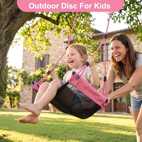 Image of Textilene Tree Swing for Kids, 440lb with Hanging Straps, Pink