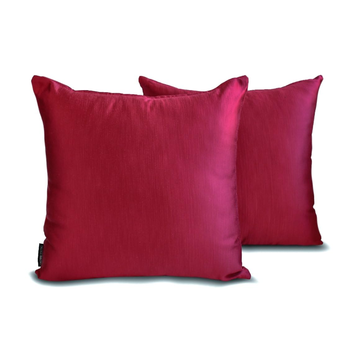 The HomeCentric Decorative Cushion Cases Red Pack of 2, 35x35 cm (14"x14") Satin Solid Thow Cushion Case For Sofa, Solid Modern Style - Deep Red Slub Satin โ image 1