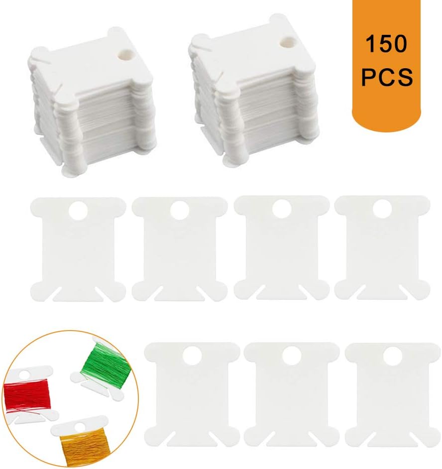 White Plastic Floss Bobbins for Cross Stitch Embroidery Thread Cards Craft DIY Sewing Storage, 150 Pieces