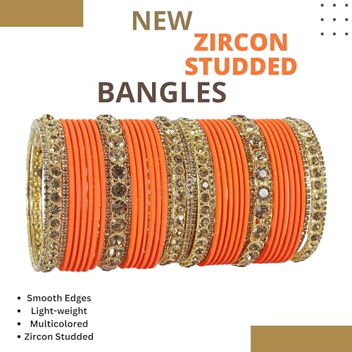 Image of NMII Non-Precious Metal Base Metal and Studded Zircon Gemstone and Matte Finish Worked Bangle set for Women /Girls