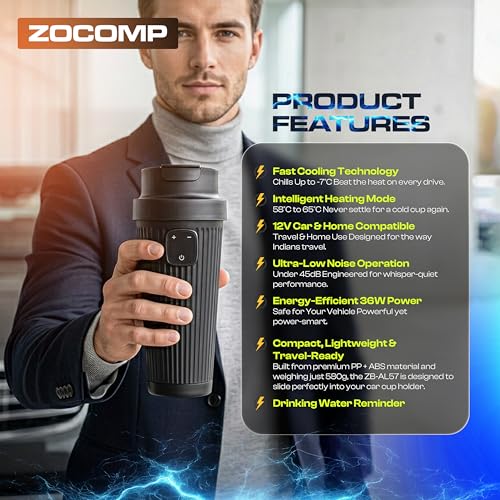 Image of Smart Bottle Warmer Cooler 12V & Type C - Portable Travel Cup Heater & Chiller, Cooling Up to 6C, Heating Up to 80C, for Office Desk, Home, Travel & Camping