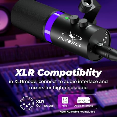Image of FLYBALL Studio-Grade XLR /USB Dynamic Microphone with Boom Arm, RGB Gaming Podcast Mic, Gain Control, Volume Knob, Headphone Monitoring for YouTube, Streaming, Recording (UG 300 PRO)