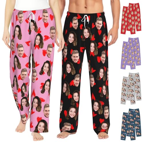 Personalized Pajamas Pants for Men Women, Custom Pet Pajama Pants with Photo Face, Customized Pjs Bottoms Christmas Gifts