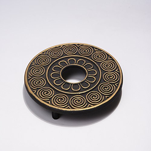 BEMINH Trivet Cast Iron Decorative Trivet Mat Coaster with Rubber Pegs/Feet - Heavy Duty Hot Pot Holder Pads, Non-Slip Insulation with Vintage Floral Pattern- for Kitchen Dining Table Tea Pot Gift